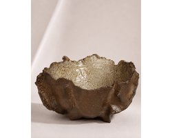 Keramieken Decoratie Schaal Bruin/Crème – Grote Sierkom – 39,5 × 36,5 × 18,5 cm