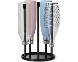 Keramieken Flessenhouder met Afdruiprek en -bak voor 5 Crystal SodaStream Flessen in Zwart - Premium Kwaliteit