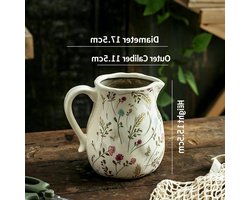 Keramieken Kan Vaas - Bloemenvaas Decoratief - Woonkamer Decoratie - Met Handvat - 2 Maten - Groen Wit