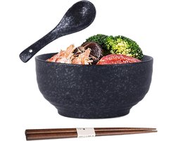 Keramieken Ramen Bowls Set met Lepel en Eetstokjes - Japanse Soepkommen van Porselein
