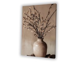 Keramieken vaas met takken - Stilleven - Woonkamer schilderijen - Japandi - Huis decoratie - Slaapkamer muurdecoratie - Woonaccessoires - Canvas schilderij 75x100 cm