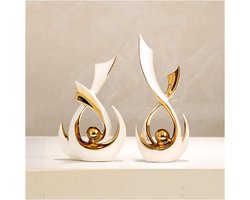 Keramisch Beeldje - Abstracte Sculptuur - Woonkamer Decoratie - Verstrengeld Ontwerp - Tot 27 cm - Goudwit