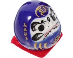 Keramisch Beeldje - Japanse Pop Daruma - Woondecoratie - Brengt Geluk en Rijkdom - 4.70x4.40x4.20CM - Donkerblauw