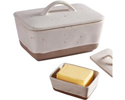 Keramisch Botervlootje Met Deksel En Handvat 350 Ml Porselein Wit Voor Koelkast En Eettafel