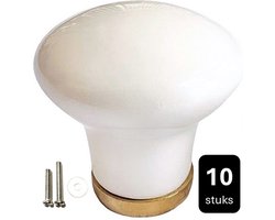 Keramisch meubelknop Wit Goud - 10 stuks - Kastknop wit - Deurknoppen wit voor kasten- deurknopjes keramiek - Kastknoppen wit - kastknoppen porselein - meubelknoppen wit - Meubelknoppen wit - Deurknopjes wit - Meubelbeslag wit - deurknop wit -ceramik