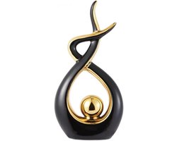 Keramisch Standbeeld - Moderne Kunst - Woonkamer Decoratie - Abstract Ontwerp - 31 cm Hoog - Zwart Goud