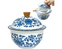 Keramische Asbak met Deksel voor Buitengebruik, Windbestendige Asbak van Blauw en Wit Porselein voor Thuis, Kantoor en Tuin Decoratie (12.5 * 11.5 * 6.5cm)