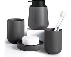 Keramische badkamer accessoires set - 4 stuks - grijs - badkamer benodigdheden