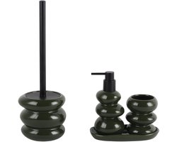 Keramische Badset - Badkamer accessoires set - Zeepdispenser - Toiletborstel - Tandenborstelhouder & Tray - Glanzend Groen - 4 Stuks