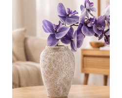 Keramische beige bloemenvaas voor gedroogde bloemen en pampasgras, Japanse stijl decoratie voor woonkamer, tafel en dressoir, vintage woonaccessoires en interieurdecoratie