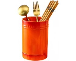 Keramische Bestekhouder - Keuken Organizer - Keuken Opbergen - Dubbelwandig met Afvoer - 4 Inch - Oranje