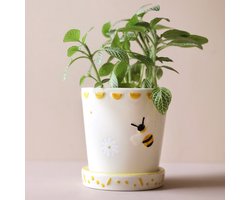 Keramische Bijenplanter en Dienblad - Bloempotten - Plantenstandaard - Plantenpot