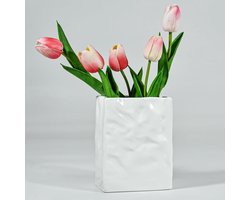 Keramische bloemenvazen set, crèmekleurig, moderne decoratieve vazen voor pampasgras, tulpen en rozen - woonkamer en boekenkast accessoires - tafeldecoratie - cadeau voor mama en oma - 15 cm hoog.