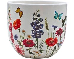 Keramische Bloempot - Plantenbak Decoratie - Planten Verfraaien - Handbeschilderd Motief - 14 x 12 x 14 cm - Multicolor