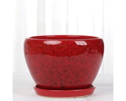 Keramische Bloempot - Plantenbak Decoratie - Planten Verpotten - Met Afvoerstop - 22 x 16cm - Rood Marmer