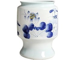 Keramische Bloempot - Plantenbak Porselein - Binnen en Buiten - Handbeschilderd Decor - 10x10x10 mm - Blauw Wit