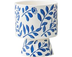 Keramische Bloempot - Plantenbak Porselein - Kamerplanten Verfraaien - Handgeschilderd Uniek Design - 12.5 x 15.5 cm - Blauw Wit