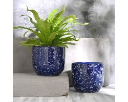 Keramische Bloempot - Plantenbak Pot - Planten Decoreren - Afvoergat Ontwerp - 21.5*18cm - Blauw Marmer