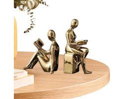 Keramische Boekensteunen - Stijlvolle Boeksteunen - Boeken Organiseren - Abstract Design - 28x24x28 cm - Zilver Goud