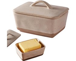 Keramische boterdoos met deksel 350 ml, vintage stijl, ideaal voor koelkast en eettafel, perfect voor standaard boter en kaas, met handvat en porselein afwerking