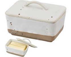Keramische Botervloot met Deksel, Herbruikbaar Porselein, Perfect voor Restaurant en Café, 350 ml, 14.5 x 10.2 x 6.5 cm