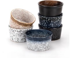 Keramische braadpan- en soufflékopjes Set van 6 mini-porseleinen kommen 100 ml Zen-stijl ovenveilige kopjes/kommen voor puddingen, brulees, soufflés, ijs, dipsauzen, snacks, model BK002