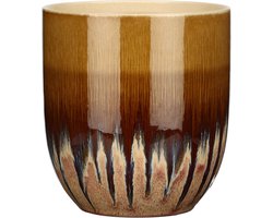Keramische Cachepot - Bloempot Cover - Planten Decoratie - Uniek Glazuur - 16.7x16.7x19cm - Multicolor