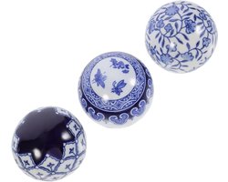 Keramische Decoratie Ballen - Sierballen Tafeldecoratie - Woonkamer Aankleden - Handgemaakt Design - 10 cm Diameter - Blauw Wit