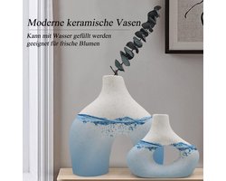 Keramische dubbele vazen set van 2 - wit - moderne boho stijl - Nordic minimalistisch - woonkamer decoratie - bruiloft tafel decor - feest en kantoor - slaapkamer accessoire.