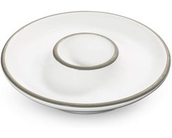 Keramische Eierdopje - Ontbijt Servies - Gezellig Ontbijten - Handgemaakt Uniek - 12 cm Diameter - Grijze Rand