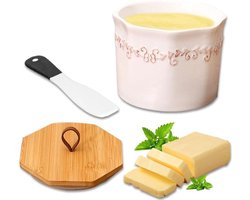 Keramische Franse boterdish - Franse boterdish met deksel - Boterdish met keramisch mes - Porseleinen boterdish (wit)