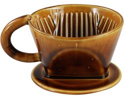 Keramische Giet Over Koffie Set in Karamel met Papieren Filterhouder en Druppelaar met 3 Gaten voor Koffie en Thee