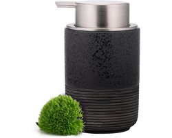 Keramische handzeepdispenser, reliëfpers, schuim, 300 ml grote capaciteit, gezichtsreinigingsfles en vloeibare zeepdispenser voor keuken, badkamer, met mousse lotionpomp, zwart