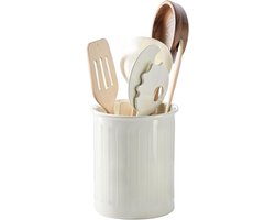 Keramische Keuken Tool Houder voor Aanrecht - 13.5 x 11 cm Bestekhouder - Embossing Pot - Keuken Tool Houder voor Opslag - Glanzende Glazuur - Wit