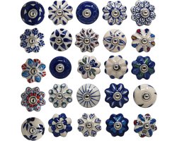 Keramische Knoppen - Blauw - Voor Keukenkasten en Badkamer - Handgemaakt - Set van 10