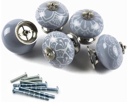 Keramische knoppen in blauw - Set van 5 grote porseleinen balgrepen voor kasten en lades