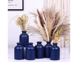 Keramische knopvaasjes set van 6 - Blauwe kleine vaas boerderij landelijke blauwe vaas home decoratie woonkamer decoratie tafel decoratie open haard decor en entree decoratie centerpieces
