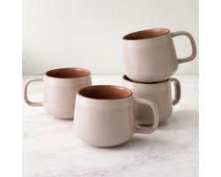 Keramische Koffiekoppen - 340 ml | Steengoed, met Ergonomisch Handvat, Ideaal voor Latte, Thee en Cappuccino | Geschikt voor Magnetron en Vaatwasser | Roze Zand
