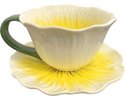 Keramische Koffiemok Met Bloemenreliëf - Lelietje-Van-Dalen Mok Voor Koffie, Thee En Dagelijks Gebruik - 300 Ml - Geel
