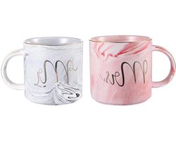 Keramische koffiemokken marmer met gouden patronen - 400 ml - 2 stuks - Mr en Mrs - perfect voor koffie, thee en water - cadeau voor bruiloft, Valentijnsdag, jubileum en Kerstmis
