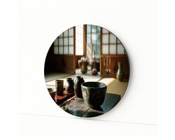 Keramische kommen – wabi-sabi – zen – Dibond muurcirkel – 100x100 cm