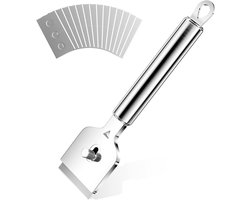 Keramische kookplaat schraper - Inductiekookplaat schraper - 4 messen verborgen in de schraperkop - Inclusief 10 extra metalen messen - Schraper geschikt voor inductiekookplaten, het schoonmaken van keukens, ovens en inductiekookplaten - Zilver