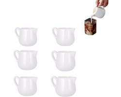 Keramische Melkkannen - Roomkannen Sauskommen - Serveren van Drankjes - Met Handgreep en Tuit - 6 stuks 130ml - Wit