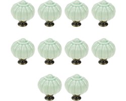 Keramische meubelknoppen - Vintage pompoenvormige ladeknoppen - Ladeknoppen - Decoratieve meubelknoppen - Inclusief schroeven - Geschikt voor kastdeuren en lades - 10 stuks - Lichtgroen