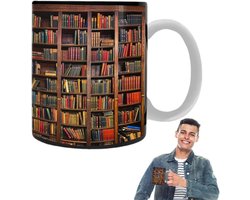 Keramische Mok - Koffiemok Boeken - Genieten van Drankjes - 3D Boekenplank Design - 350ml - Wit