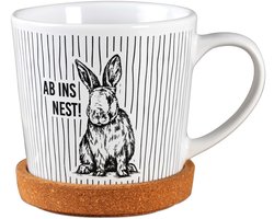 Keramische mok met kurk onderzetter - Af naar het nest