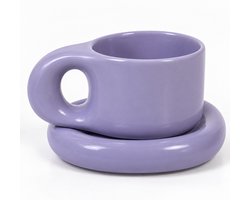 Keramische mok met schotel - koffie mok / thee mok - keramiek - 280 ml - Paars