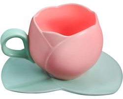 Keramische Mok Set - Kop en Schotel - Genieten van Thee - Inclusief Onderzetter - 300 ml - Zoals Getoond
