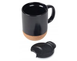 Keramische Mok Zwart met Kurken Deksel & Bodem - 350ml