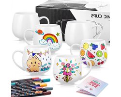 Keramische Mokken Beschilderset - Verfset voor Doe-Het-Zelf Mokken - 48 Kleuren Acrylstiften - Inclusief Instructies - Keramiek Beschilderen